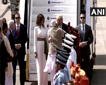 US President Donald Trump lands at Ahmedabad airport