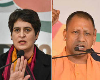 Priyanka Gandhi Vadra (left), Yogi Adityanath (right)