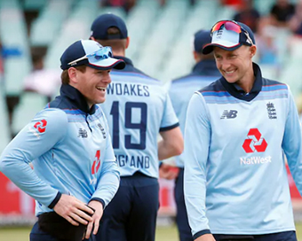 England skipper Eoin Morgan with Joe Root