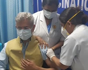 Jaishankar taking vaccine shot