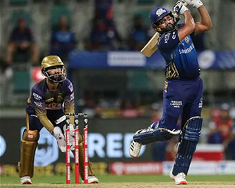 Captain Rohit Sharma in action against KKR