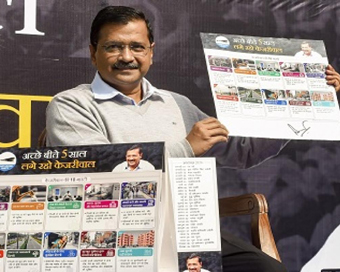 Delhi CM Arvind Kejriwal with guarantee card (file photo)