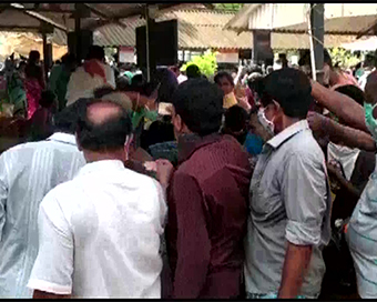 Long queues outside grocery