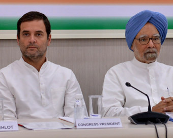  New Delhi: Congress President Rahul Gandhi with former Prime Minister Manmohan Singh, senior leaders Ghulam Nabi Azad, Mallikarjun Kharge, Ashok Gehlot, A K Antony and others at the Congress Working Committee (CWC) meeting at AICC in New Delhi on Au