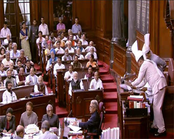 New Delhi: NDA MPs celebrate on after Rajya Sabha passed the Jammu and Kashmir Reorganisation Bill 2019 and adopted the resolution to abrogate the Constitution