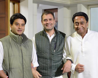 Rahul Gandhi, Jyotiraditya Scindia and Kamal Nath